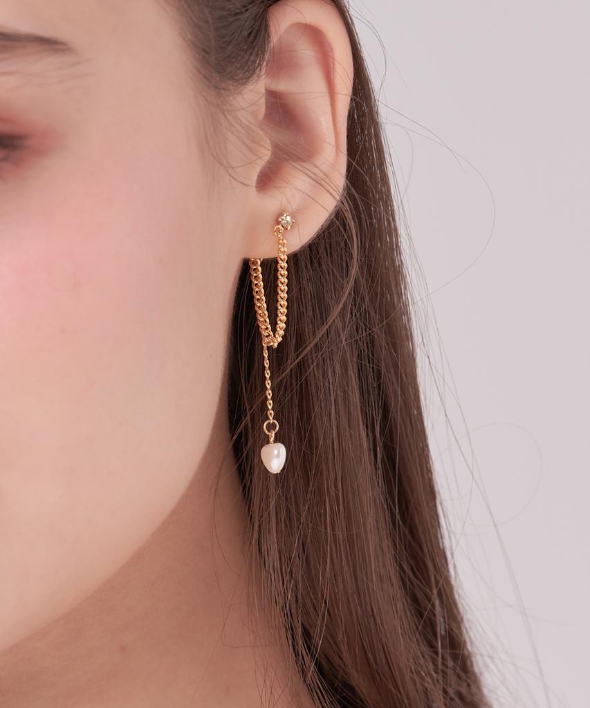 Hawha Heart Drop Pearl Chain Earring