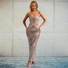 C7196 European and American Fashion Women's Sleeveless Spaghetti Strap Hot Drilling Long Dress Two-Piece Set