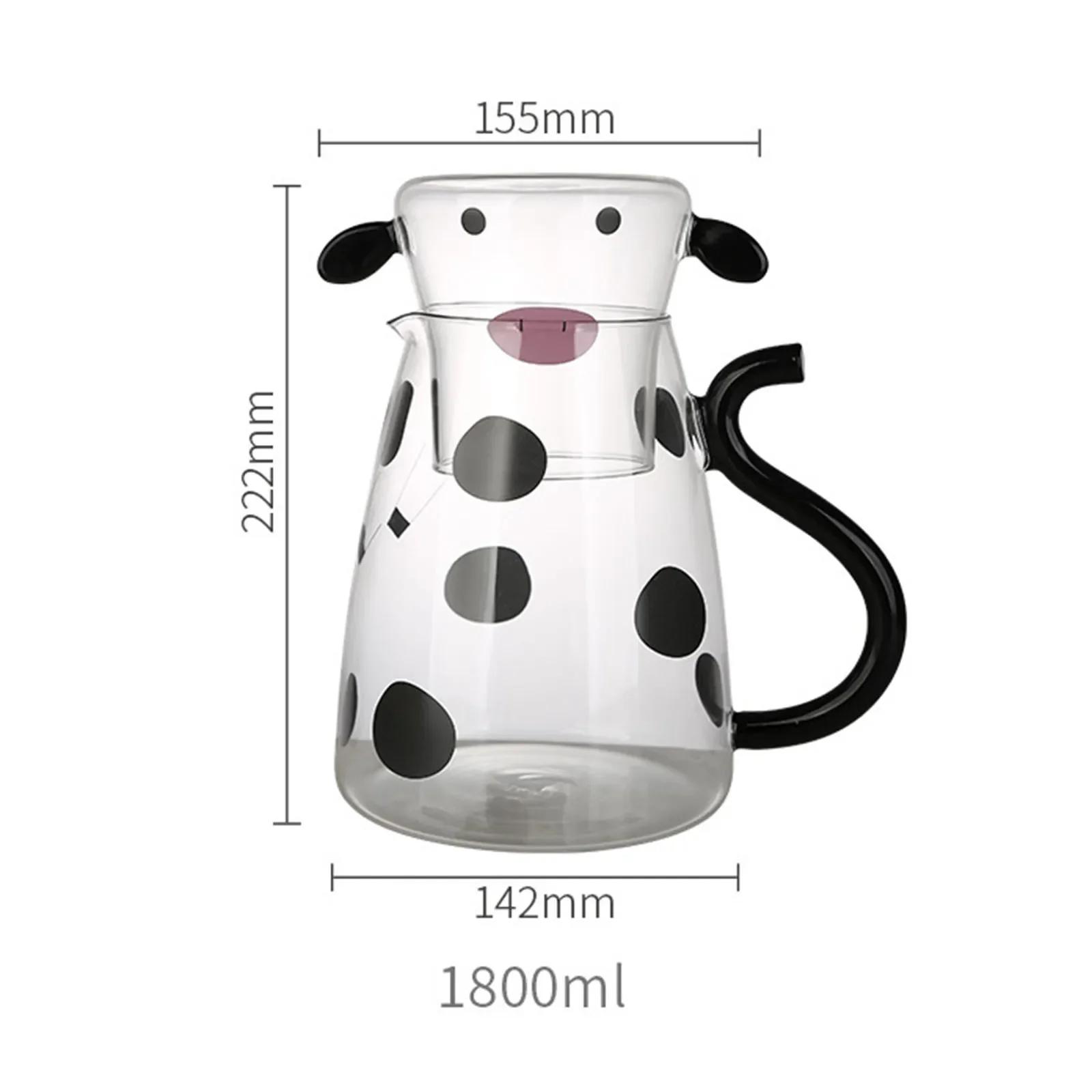 

1800 мл Милый стеклянный чайник для молока, кофейник, прозрачный кувшин, портативный стеклянный кувшин в виде коровы, чайник для офиса, подарок на день рождения