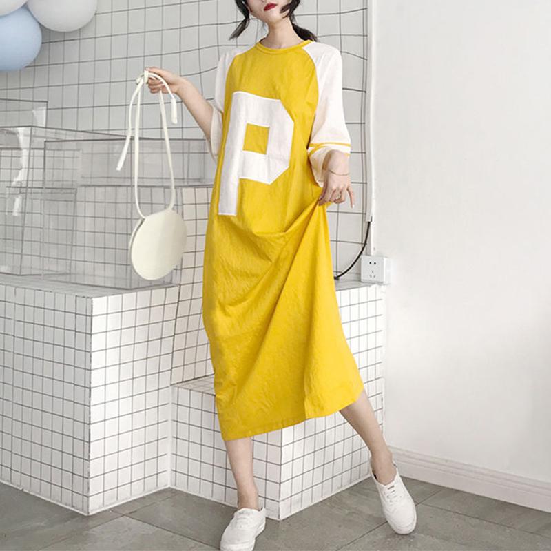 Vestido de Moda de Verano con Parche de Letras para Mujer Suelto Slim Manga Corta Vestidos de Fiesta Y2K Casual Bata Mujer Chic Ropa Femenina