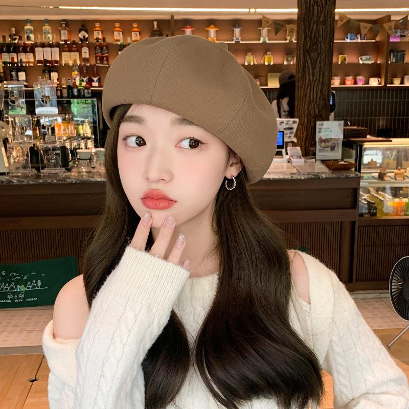 Black Beret Women Spring and Autumn Ins Internet Celebrity Painter Hat Women Summer Face Small Octagonal Hat Big Head Circumference