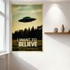 Vintage UFO 'Chci věřit' Kovový plechový nápis, Retro mimozemský plakát Nástěnná deska pro domácí bar Pánskou jeskyni Kancelářskou dekoraci