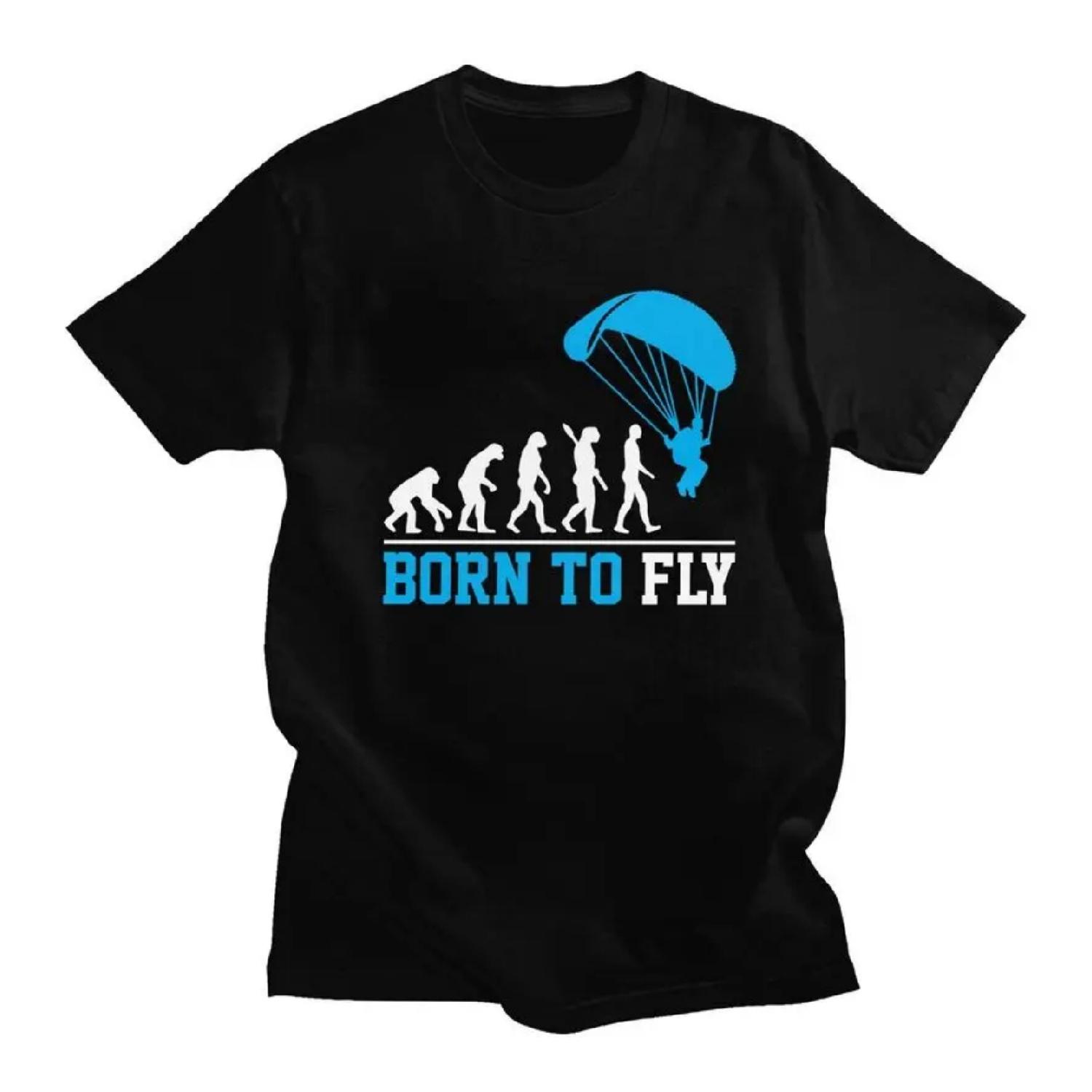 

Мужские футболки Custom Evolution Paragliding Born To Fly из чистого хлопка, футболки с коротким рукавом для парапланеристов и скайдайверов S чёрный