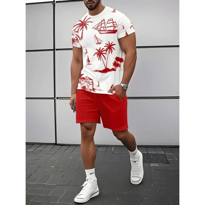 

2 Piece Men s Novelty Coconut Tree Pattern 3D Printed Summer Clothing Set S