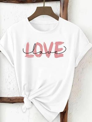 (Asian Size) Tee Print Fashion Top Women Clothing T Shirt Love Letter Style Trend Cute Woman Female Short Sleeve Graphic T-shirts
