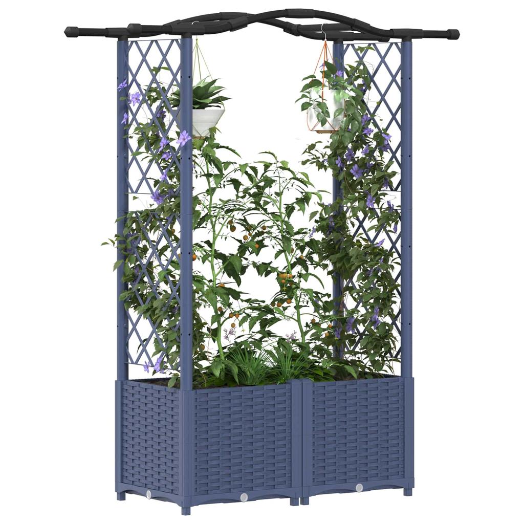 Raised Garden Bed with Trellis and Hanging Roof Gray 125 X 40 X 138 Cm PP