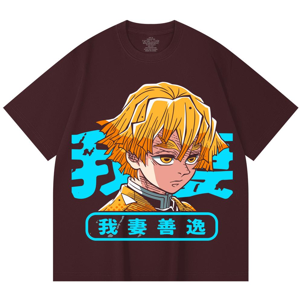 

230 Gsm 100% Cotton Demon Slayer V100 Zenitsu Print Unisex Heavy Cotton T Shirt 2XL