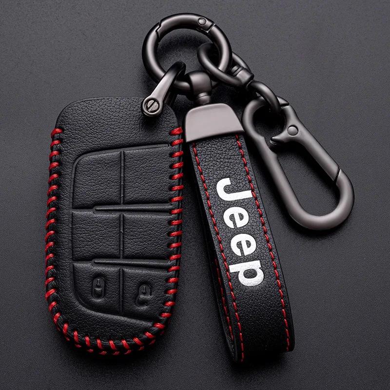 Dla Jeep Wysokiej jakości Skórzane Etui na Kluczyk Samochodowy Fob dla Jeep Renegade Compass Grand Cherokee dla Chrysler 300C Wrangler Akce