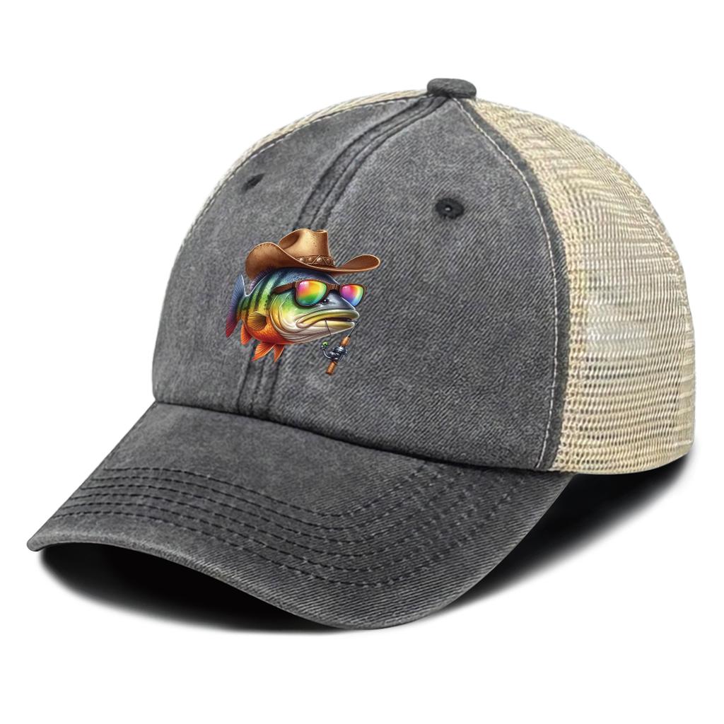 Mesh Baseball Cap Colorful Fish Printed Adjustable Breathable Hats Hip Hop Slouchy Hat For Gifts Outdoor Hiking Daily Activities