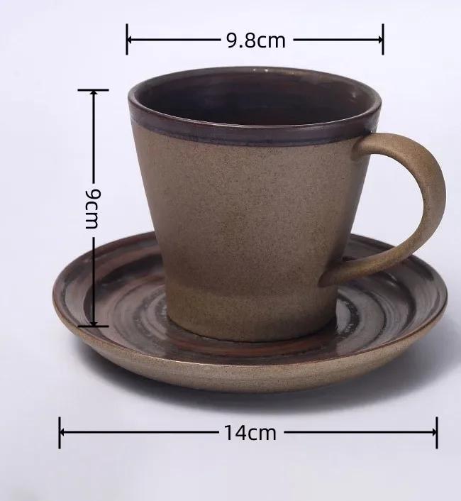 Japanese Style Stoneware Coffee Cup and Saucer Set Handmade Retro Mark Cup 350ml Large Capacity Household Milk Breakfast Cup