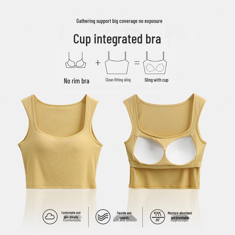Women's Summer Sling Tank Top with Integrated Padded Bra, Thin Style, Anti-Auxiliary Breast Bandeau.