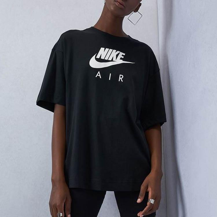 Nike Air Logo Print Loose Knit Sports Short Sleeve T-Shirt Women Tops Black DB3841-010