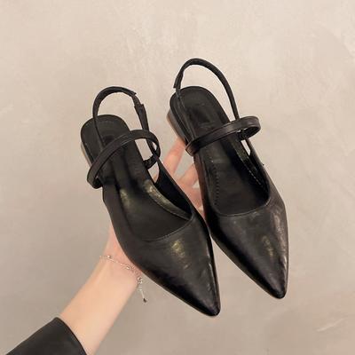 Baotou Sandalen Damen Sommer Neu Mode mit Rock Spitzschuh Flacher Ausschnitt Mary Jane Blockabsatz Schuhe