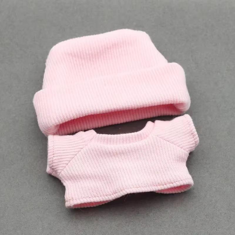 Labubu Doll Baby Clothes Rag Doll Threaded Knitted Flanged Hat + Knitted T-shirt Set Gift