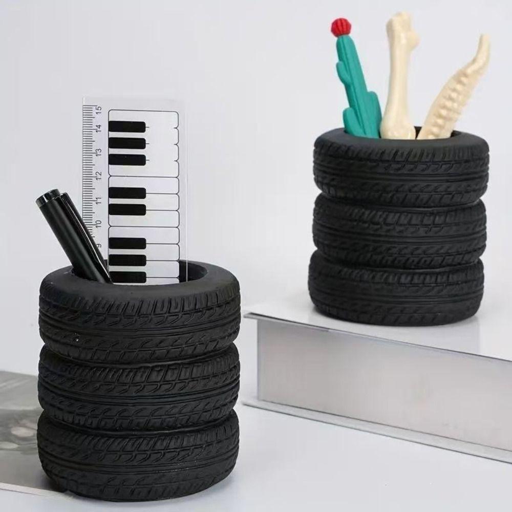 Tire-Shaped Desktop Organizer Multifunctional Desk Storage Ornament Makeup Brush Holder  Car Lovers
