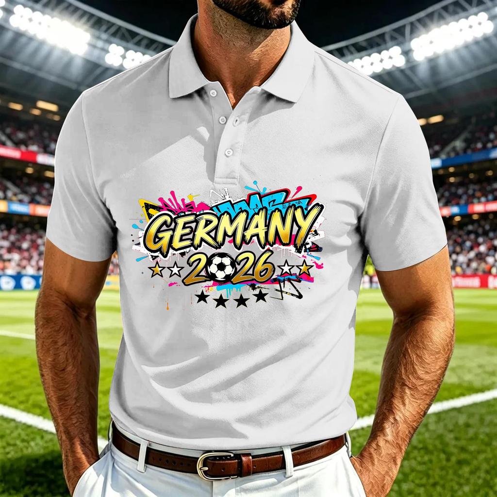 Men's Casual Soccer Graphic Polo Shirt Quick Dry Lightweight Mesh Breathable Short Sleeve Top for Outdoor Sports and Everyday Wear