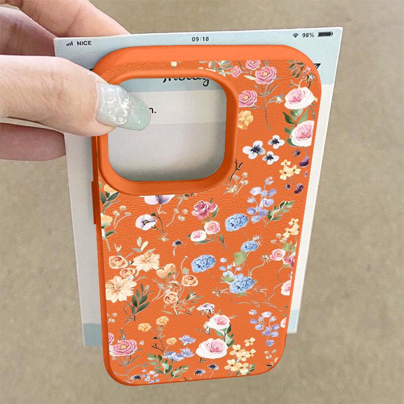 Scattered Flowers Vine Pattern Soft TPU Phone Cover For iPhone 17 Pro Max Air 16e 15 14 13 Shockproof Case with Leather Texture Design