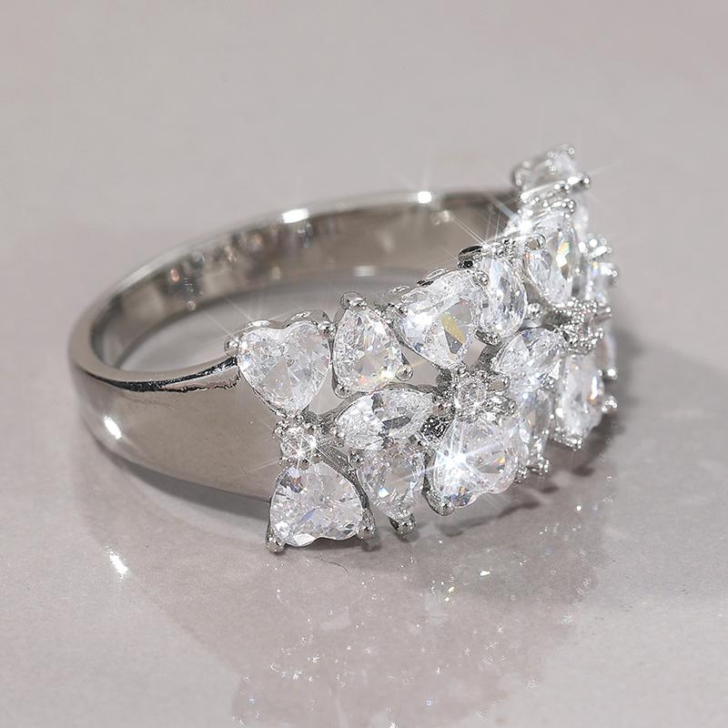 Luxury Ring for Women Pull Paved Syntehtic Zircon Band Silvery Color Ladies Wedding Bridal Luxury  Jewelry Rings