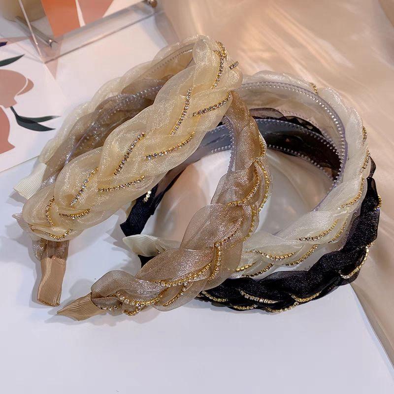 Organza braided headband claw chain diamond twist hairband fashion women's hair accessories