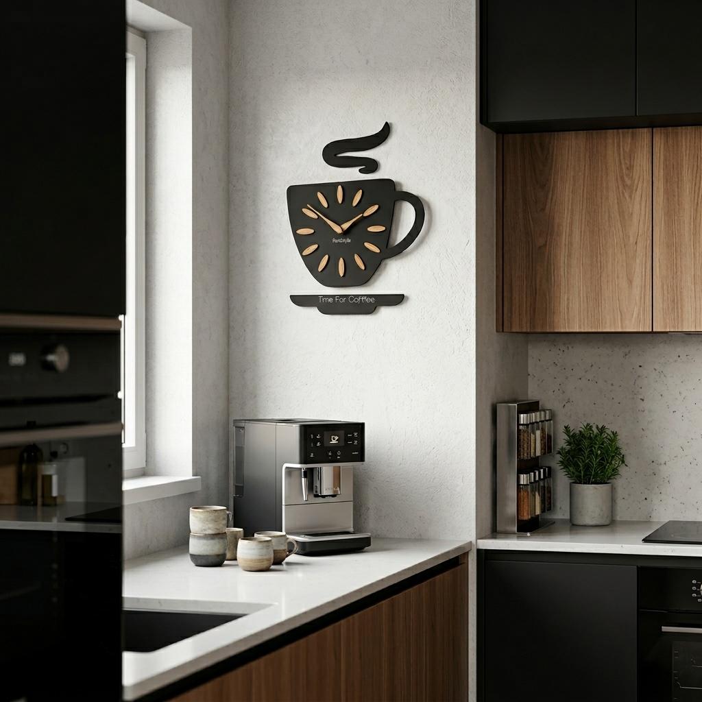 Wooden cup kitchen wall clock