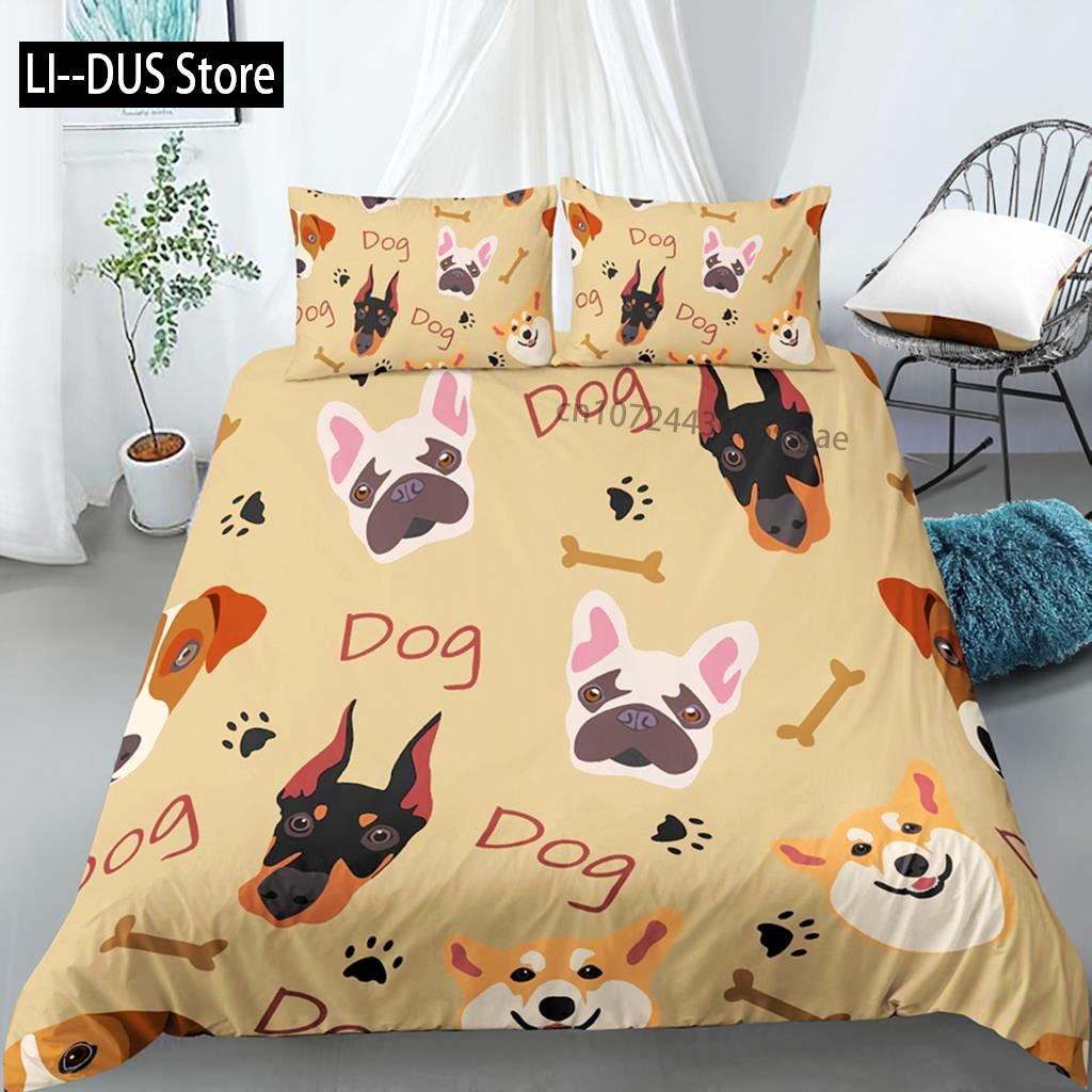 Comforter Cartoon Dog Bedding Sets Cute Pug Home Pet With Pillow Case For Family Home Bedroom Decor Women Children Kids Teen
