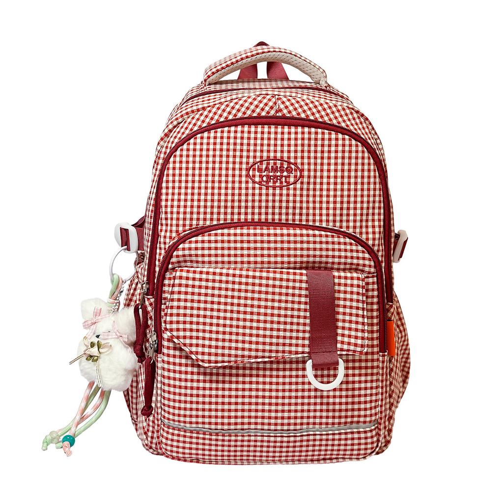 Schoolbag Plaid Contrast Color Casual Commuter Student School Bag Middle School High School Large Capacity Backpack Versatile Textured Backpack