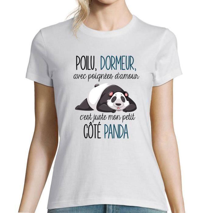 T-shirt Femme - Panda - Dormeur - Blanc - Regular - Manches courtes
