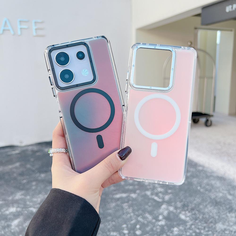 Luxury Metal Lens MagSafe Magnetic Phone Case For Redmi Note 14 13 Pro 4G 5G For Xiaomi 14T Wireless Charging Discolour Cover