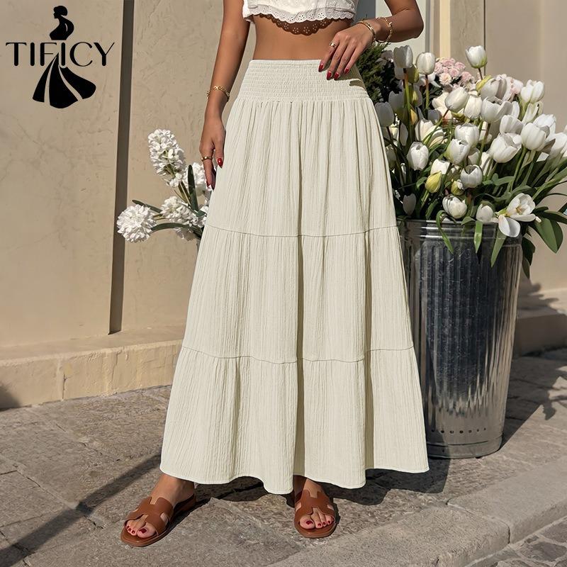 TIFICY Women's Solid Color Print Casual Summer Spring Skirts