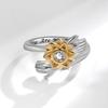 Adjustable Rhinestone Sunflower Spinner Ring Minimalist Forest Double Hand Hug Design Band For Women
