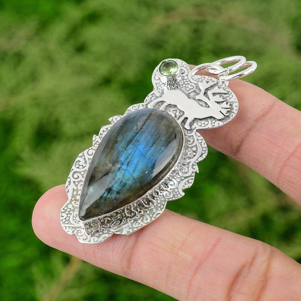 Töchtertag Sale 925 Silber Labradorit Stein Peridot Lünettenanhänger Schmuck