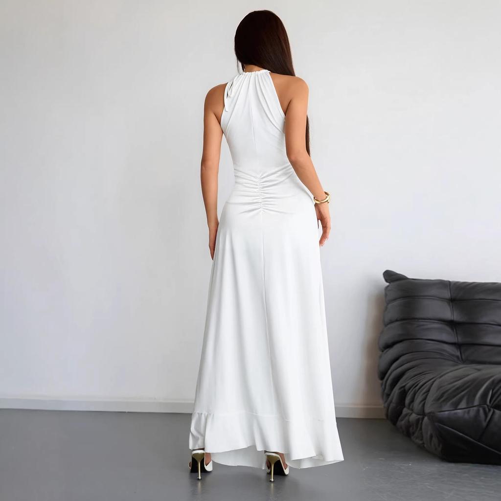 2026 European & American Fashion Pleated Slimming Solid Color Summer Maxi Dress for Women