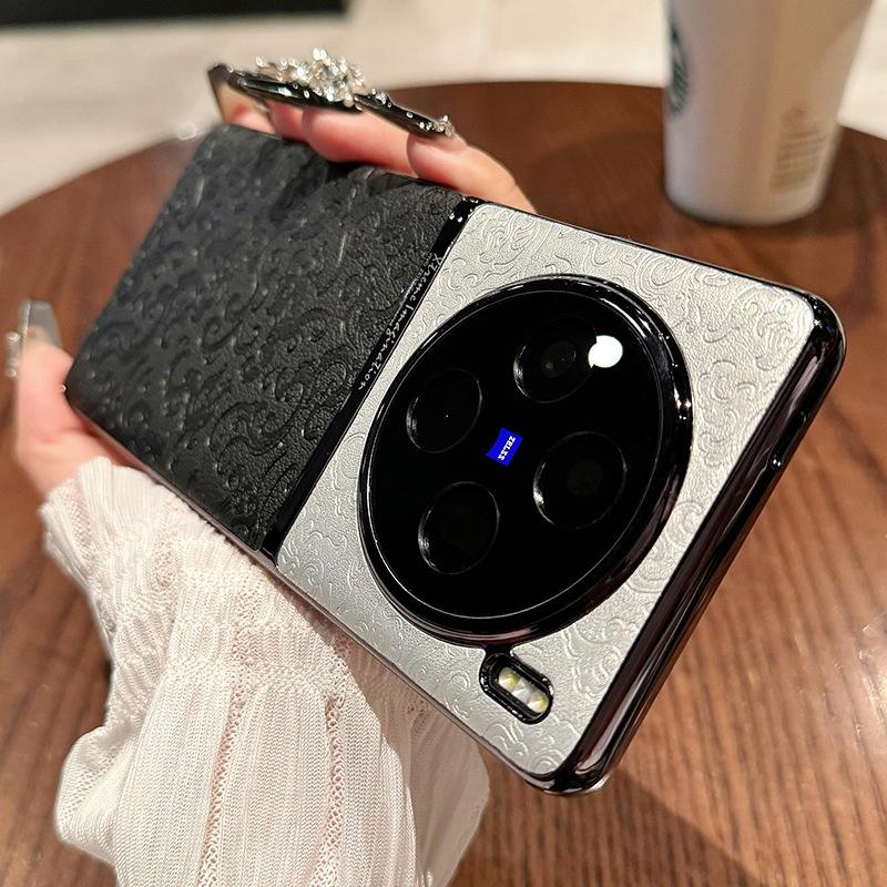 Новый тисненый чехол для телефона Huawei P70/Honor 200/Mate 60/Reno 12, гальванизированная рамка с задней крышкой из веганской кожи с цветными блоками oppo findx6