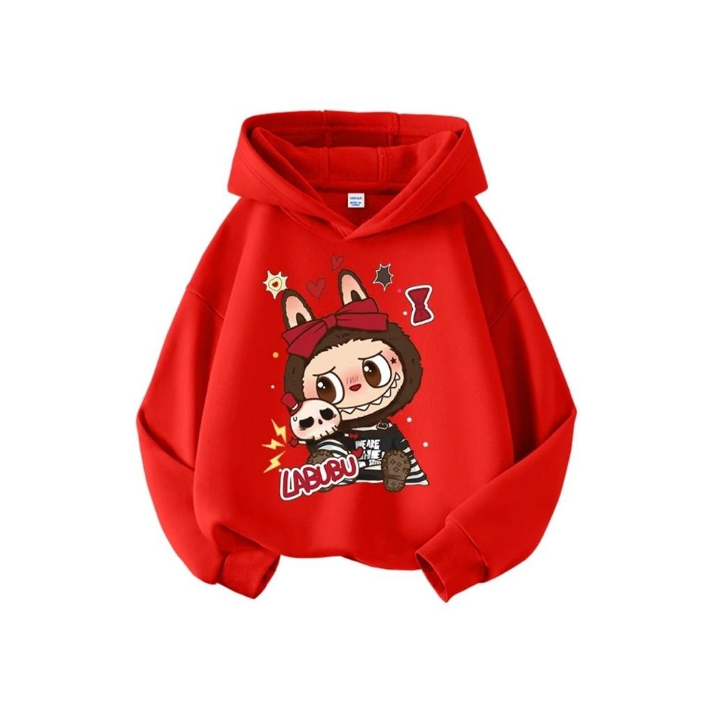 Autumn and winter children's hoodies and LABUBU pattern printed casual fashion tops