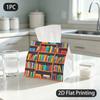 1pc Tissue Box, Flat Style Colorful Books Cozy Library Pattern, 2D Flat Printing, Made from Tough Polyester, Easy To Carry, Tissue Holder, for Daily U