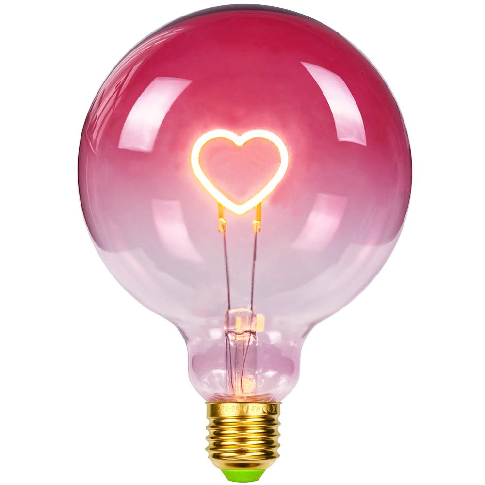 

Vintage LED Bulb Globe Pink Heart Filament Dimmable G125 Edison Decorative Light Bulb 110V 220V E27 Home Decor Lighting 2W&Yes&220-240V