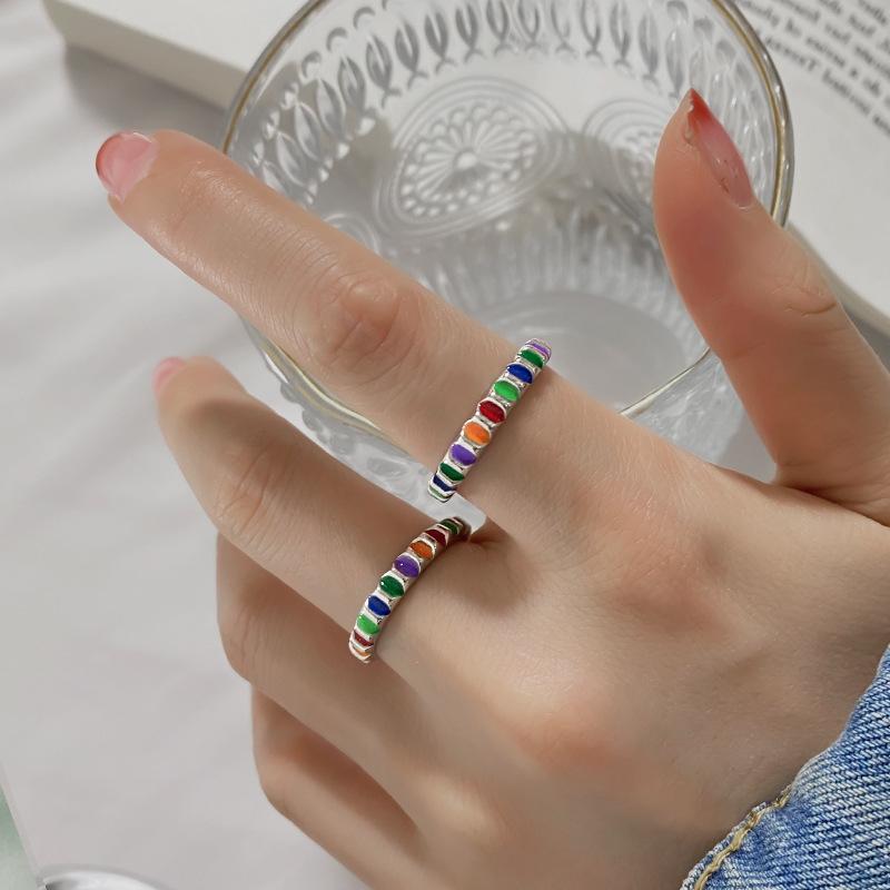 Chic Style Ins Colorful Drip Glaze Copper Ring For Women Elegant And Jewelry Versatile