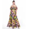 Bohemian Striped Printing Butterfly Sleeve A-line Maxi Dress for Women Vacation Holiday Ruffles Splice Beaded Loose Long Dress Robes Femme