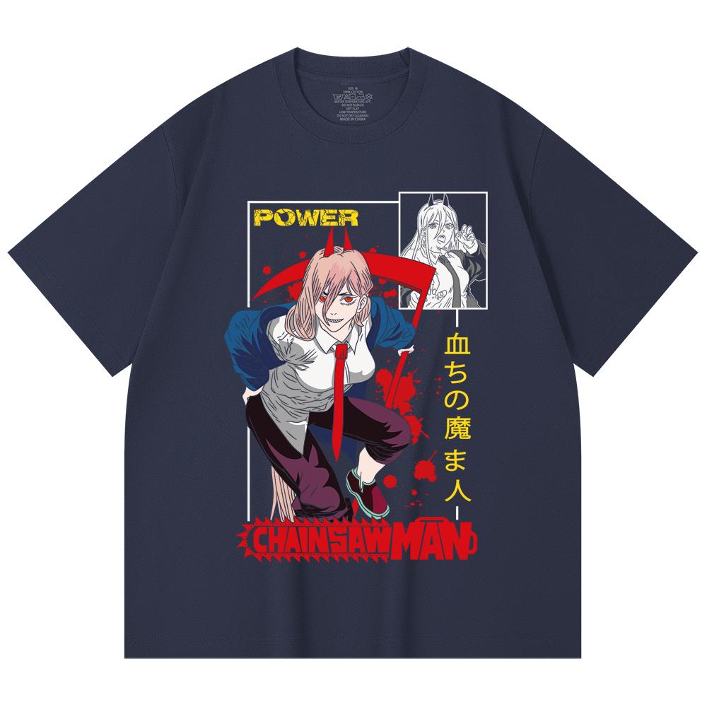 230 g/m² 100% Baumwolle Kettensägenmann V40 Power Print Unisex Schweres Baumwoll-T-Shirt