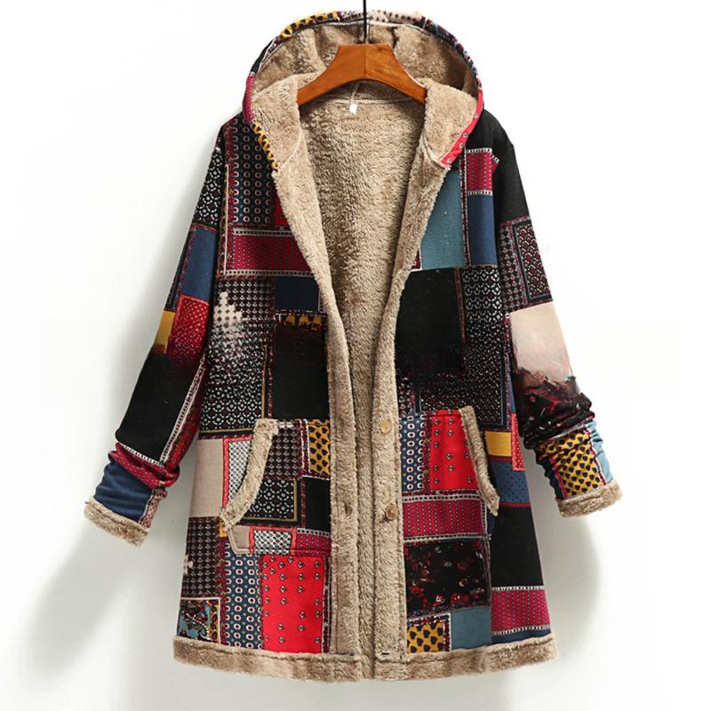 Зимняя женская хлопково-льняная толстовка с капюшоном и принтом с теплой плюшевой курткой XXXXXL 2683₽