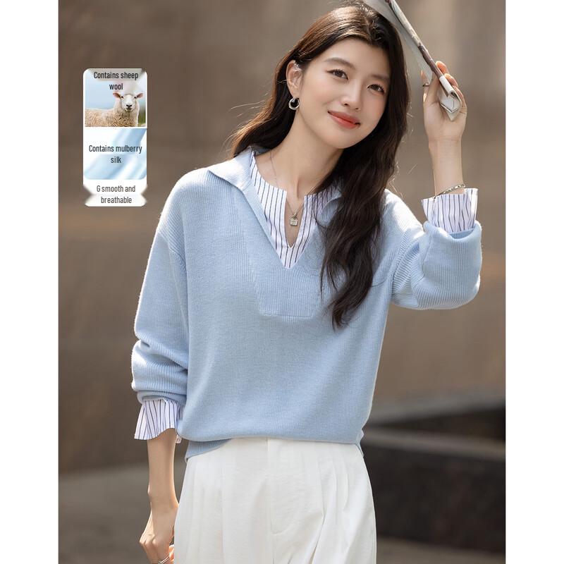 Demana Wool Silk Blend Patchwork Stripe Knit Sweater XL