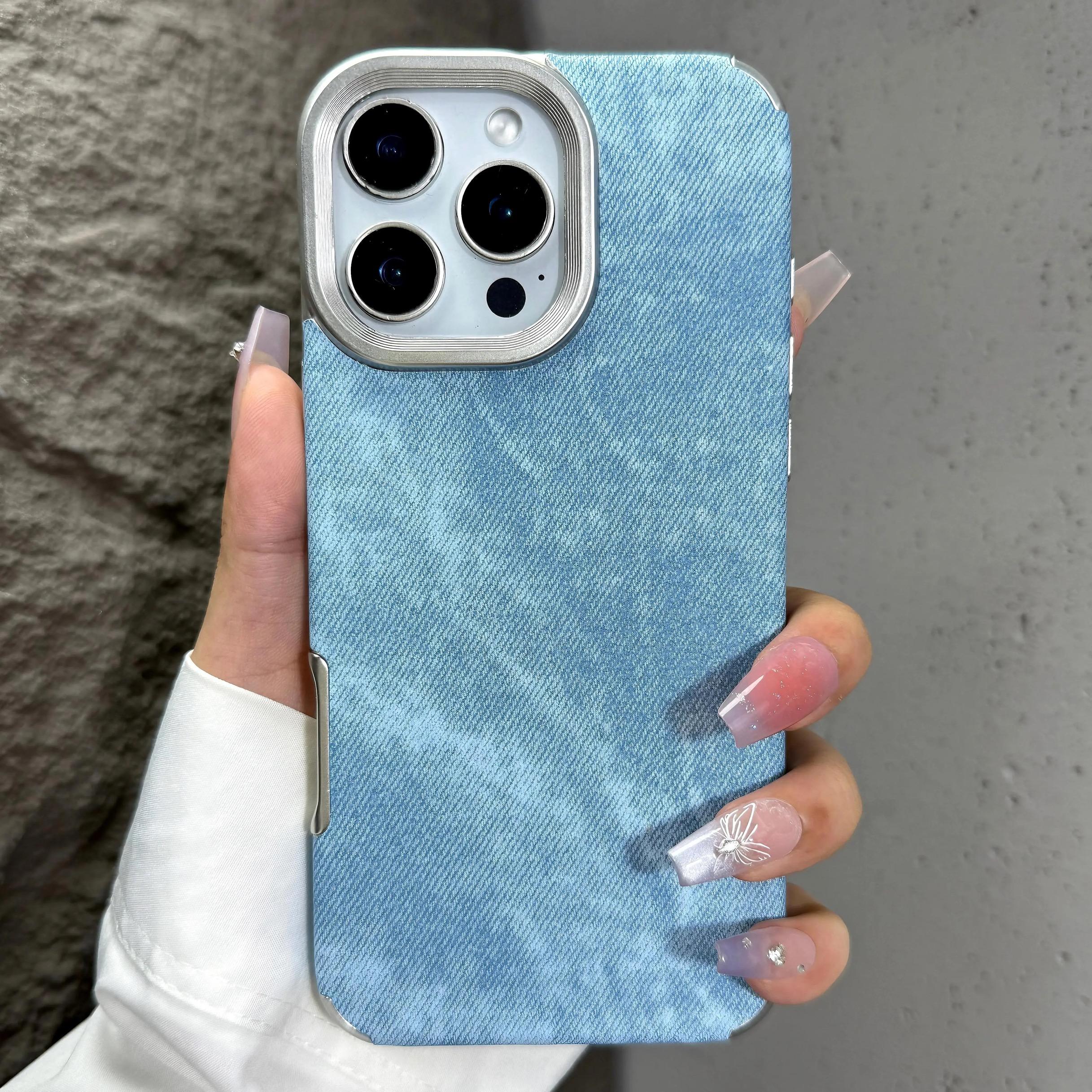 

Washed Color Vintage Cowboy Fabric Phone Case iPhone 16 15 14 13 12 11 Pro Max Plus Shockproof Soft Bumper Armor Cover iPhone 16 Pro Max