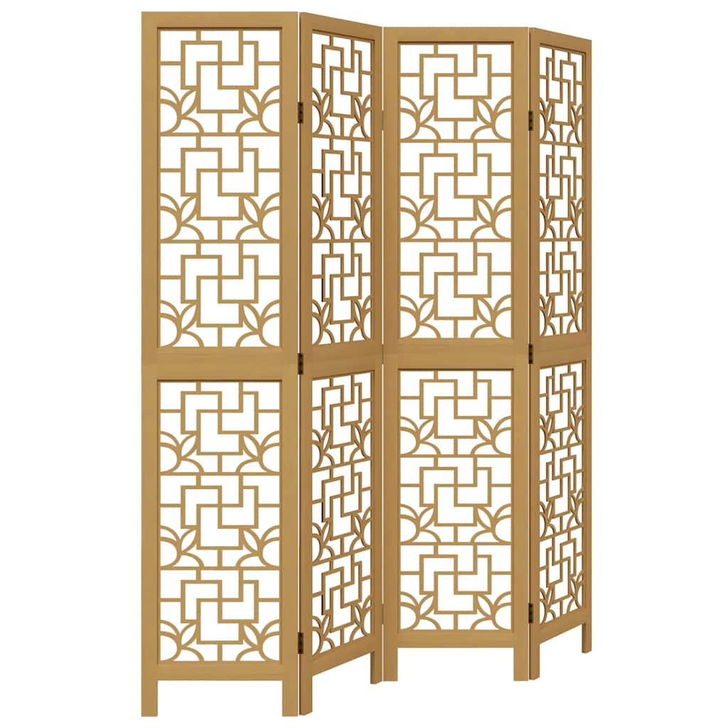 4 Piece Room Divider In Brown Solid Paulownia Wood