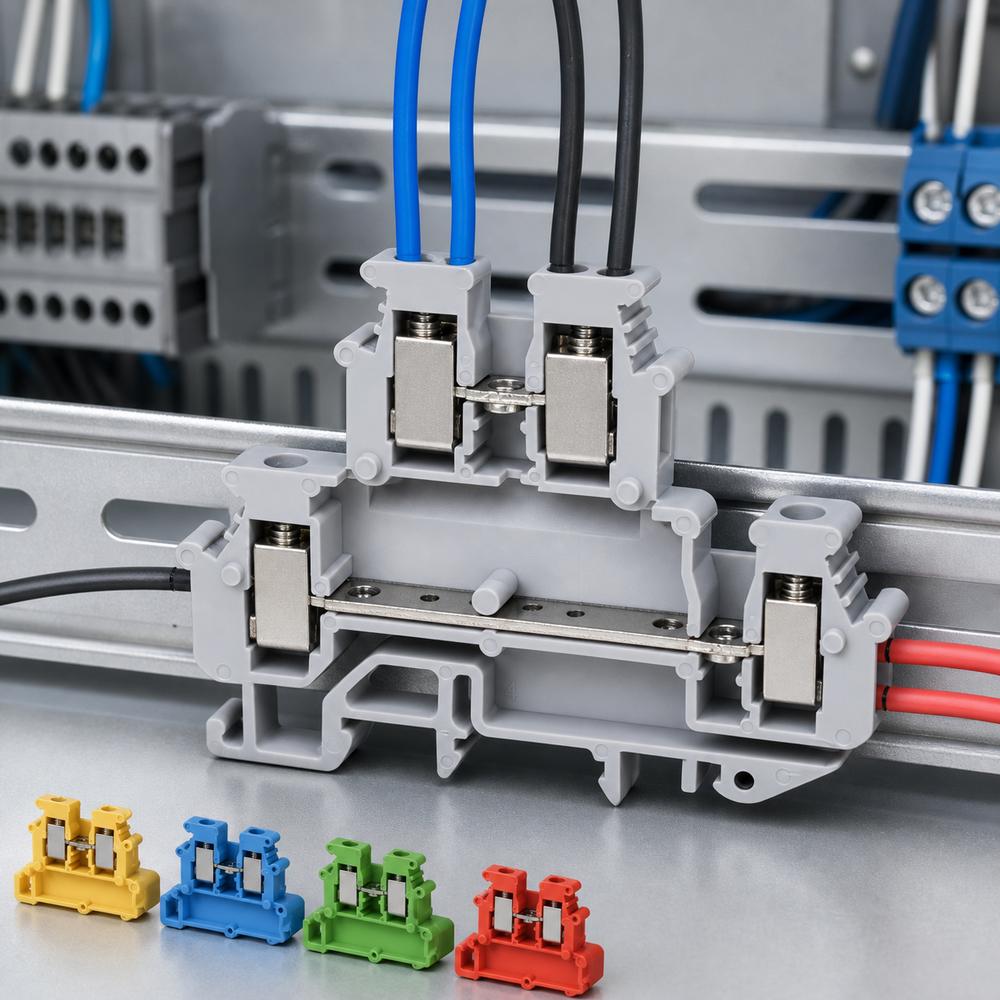 Double Level Electrical Terminal Block 4-Conductor DIN Rail Terminal Industrial Control