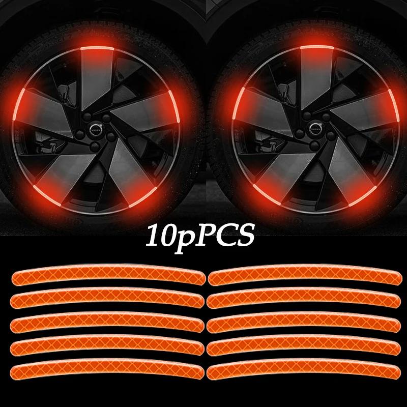 New 10pcs Car Wheel Hub Reflective Sticker Tire Rim Reflective Strips Luminous Sticker for Night Driving Car-Styling Accessories