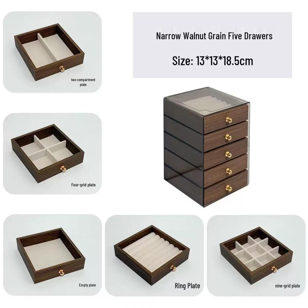 Five-Layer Walnut Wood Jewelry Box for Earrings, Necklaces & Bracelets - Large Capacity