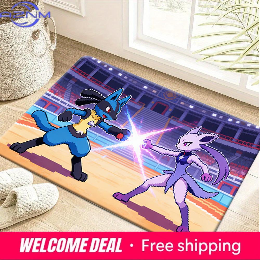 Pixel Art Lucario vs Espeon Battle Arena Print Doormat Anti-slip Absorbent Floor Mat for Home Entrance Bedroom Living Room Decor 40x60cm