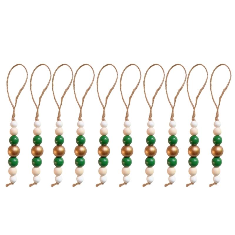 10Pcs Wooden Beads Ornament Wood Beaded Christmas Tree Decoration For Wall Window Staircase Holiday Party Decoration