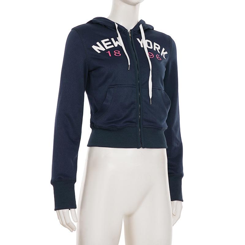 Letter Print Zipper Hoodie For Women Casual Style Short Slim Fit Drawstring Versatile Fashionable Versatile Sports Jacket