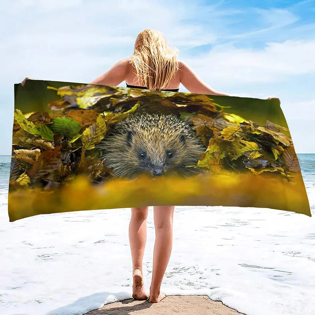 Cute Hedgehog Beach Towel Wild Animal Print Bath Towel For Adult Kids Wrapped Bikini Covered Sunscreen Blanket Sport Pool Towels